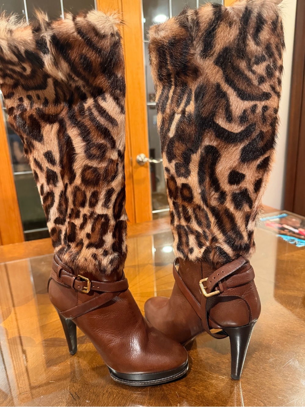 Faux Fur Leopard-Print Brown Ralph Lauren heeled Boots Collection